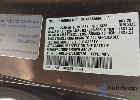 2020 Honda Odyssey Ex z USA, uszkodzony, nr VIN 5FNRL6H57LB067380